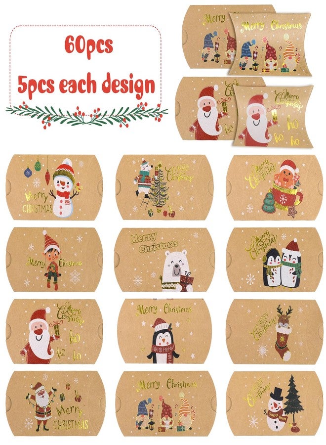STEFORD 60Pcs Christmas Pillow Boxes, Gifts Pillow Box for Candy Jewellery Small Christmas Card Holders Bulk Decorative Paper Container Party Favor Supplies - Image 2